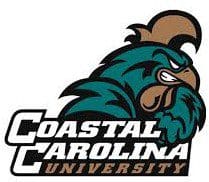 Coastal Carolina University logo featuring a fierce teal and brown Chanticleer mascot.