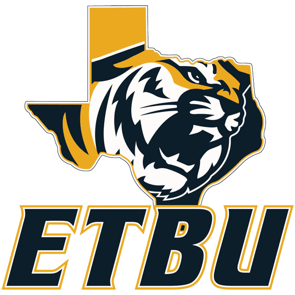 ETBU logo with tiger and Texas shape.