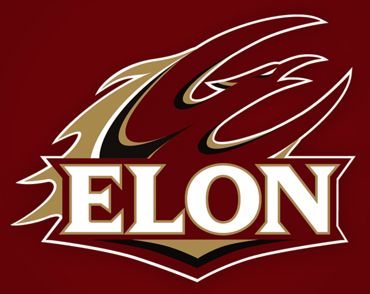 Elon University logo with a stylized phoenix on a maroon background.
