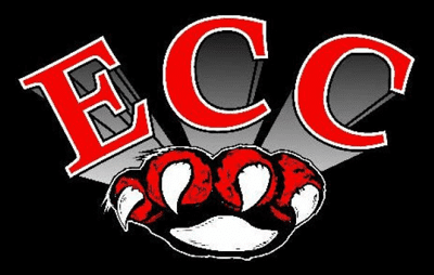 Logo with red letters and a claw graphic on black background.