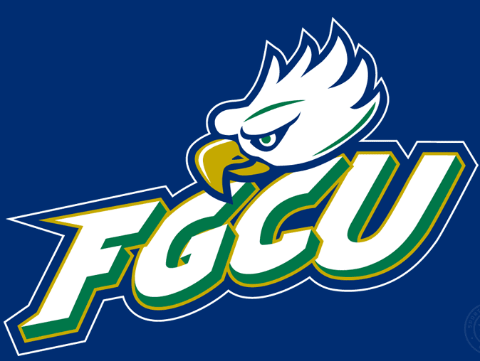FGCU eagle mascot logo with bold letters on blue background.