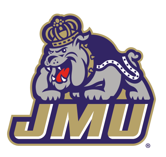 JMU mascot logo featuring an aggressive bulldog with a crown.