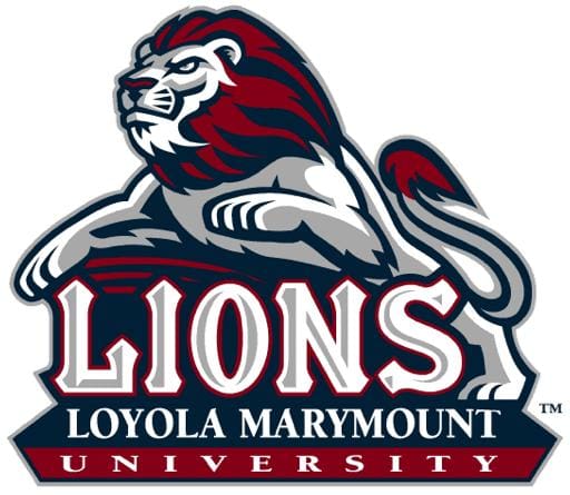 Loyola Marymount University Lions mascot logo in red, white, and blue.