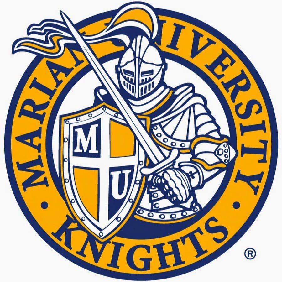 Logo of Marian University Knights featuring a knight in armor with a sword and shield.