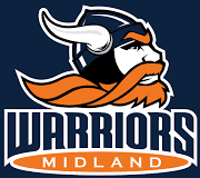 Midland Warriors sports team logo with fierce Viking mascot.