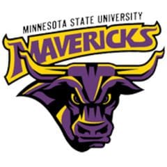 Minnesota State University Mavericks logo featuring a fierce purple and gold bull.