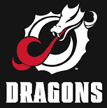 A fierce dragon breathing fire with the word 'DRAGONS' below.