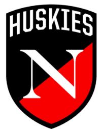 Logo of Huskies with bold 'N' on a black and red background.
