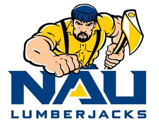 Logo of NAU Lumberjacks with a muscular lumberjack holding an axe.