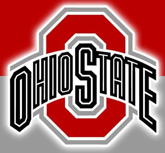 Ohio State University logo with bold red and white design.
