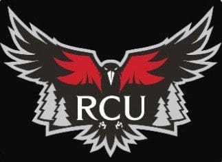 A stylized eagle logo with red and black wings and the letters RCU.