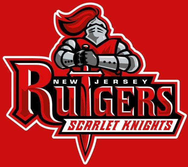 Rutgers Scarlet Knights logo with a knight helmet on a red background.