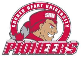 Sagerd Heart University Pioneers logo with a fierce red-haired pioneer.