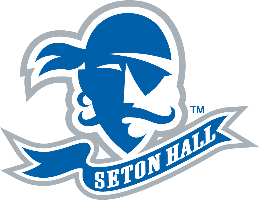Seton Hall Pirates logo with a pirate head in blue and white.