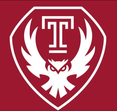A maroon shield logo with a white owl and letter T.