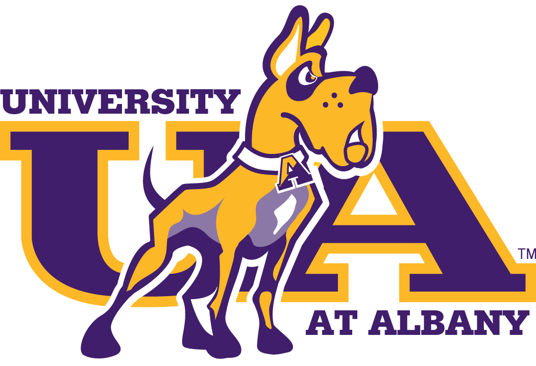 Mascot logo of a fierce dog for University at Albany.