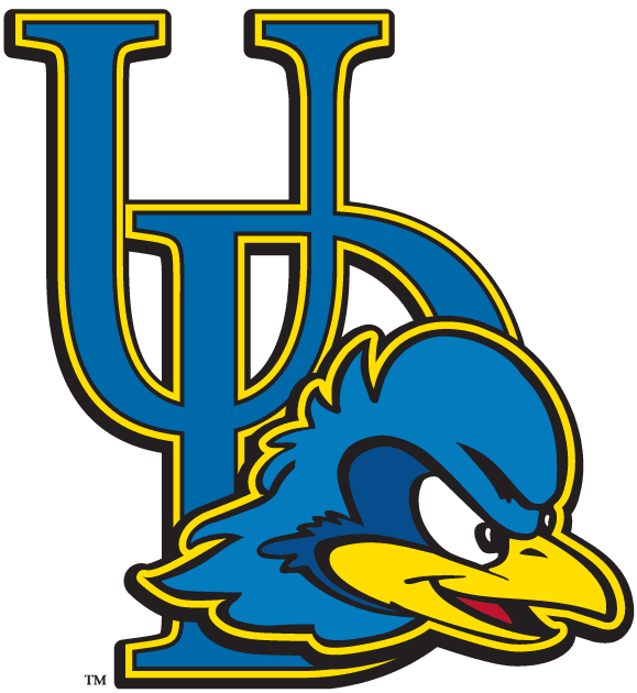 Logo featuring a blue and yellow bird with a fierce expression.