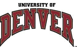 University of Denver logo with bold red letters.