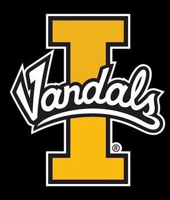 Logo of Idaho Vandals with a large gold 'I' and stylized white 'Vandals' text.