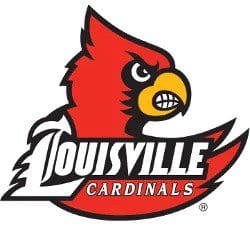 Louisville Cardinals logo with a fierce red cardinal head.