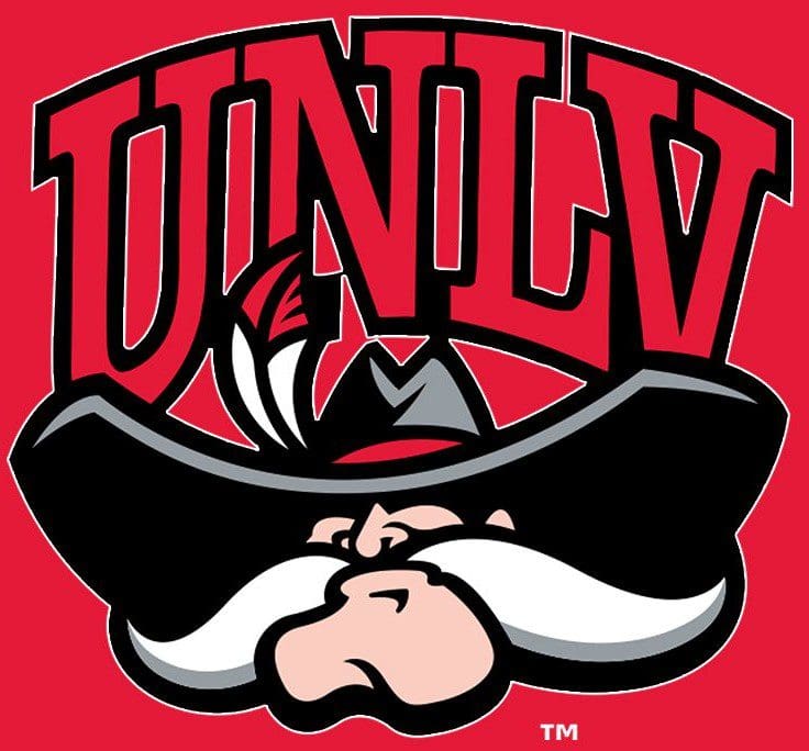 UNLV mascot logo with a fierce mustached character wearing a hat.
