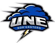 Logo of UNE Nor'easters with a blue cloud and lightning bolt.