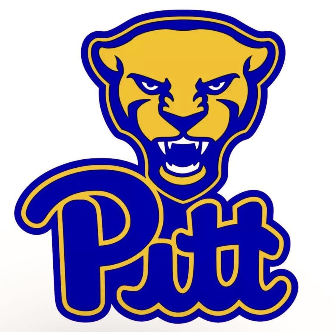 Fierce panther head above bold 'Pitt' text in blue and gold.