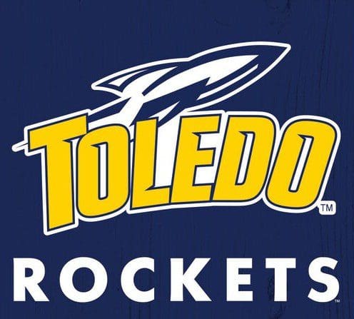 Logo of the Toledo Rockets with a rocket graphic above the text.