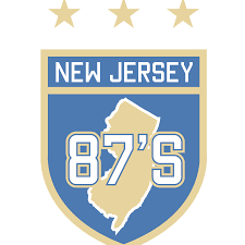 Shield logo with New Jersey map and '87'S' text under three stars.