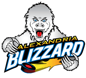 Logo of Alexandria Blizzard hockey team with a fierce yeti mascot.