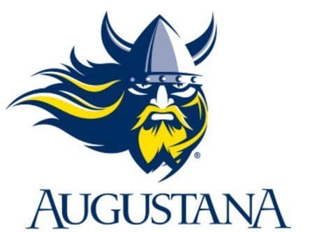 Augustana Vikings logo with a Viking head and flowing yellow and blue hair.