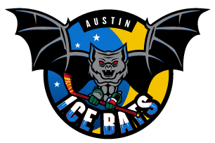 Logo of Austin Ice Bats with a fierce bat holding a hockey stick.
