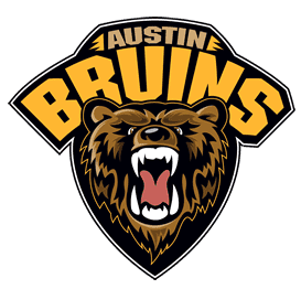 Aggressive Austin Bruins bear logo with bold text and fierce expression.