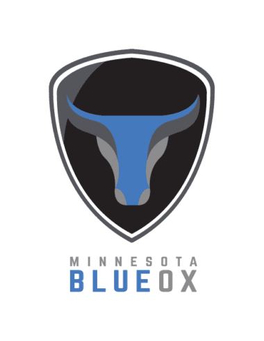 Logo featuring a stylized blue bull head inside a black shield.