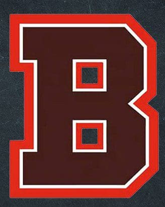 Bold red and white letter B on a dark background.