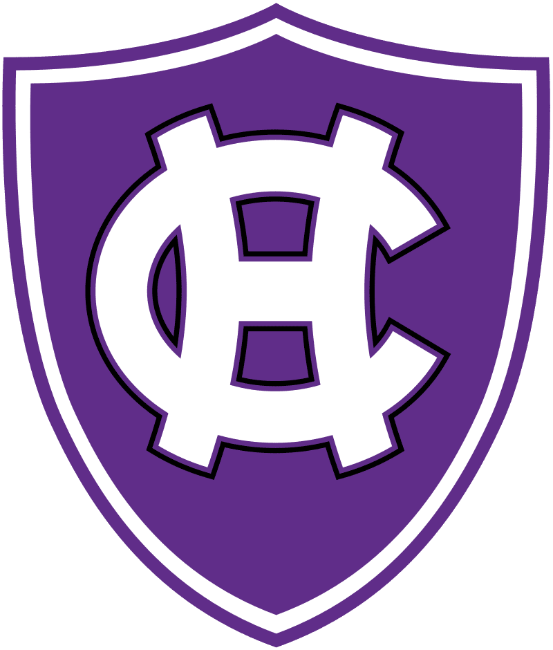 Purple shield logo with stylized white letters.