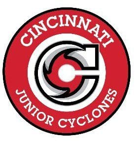 Logo of Cincinnati Junior Cyclones hockey team in red and black.