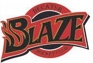 Logo of Decatur Blazers Hockey Club with bold red and black design.