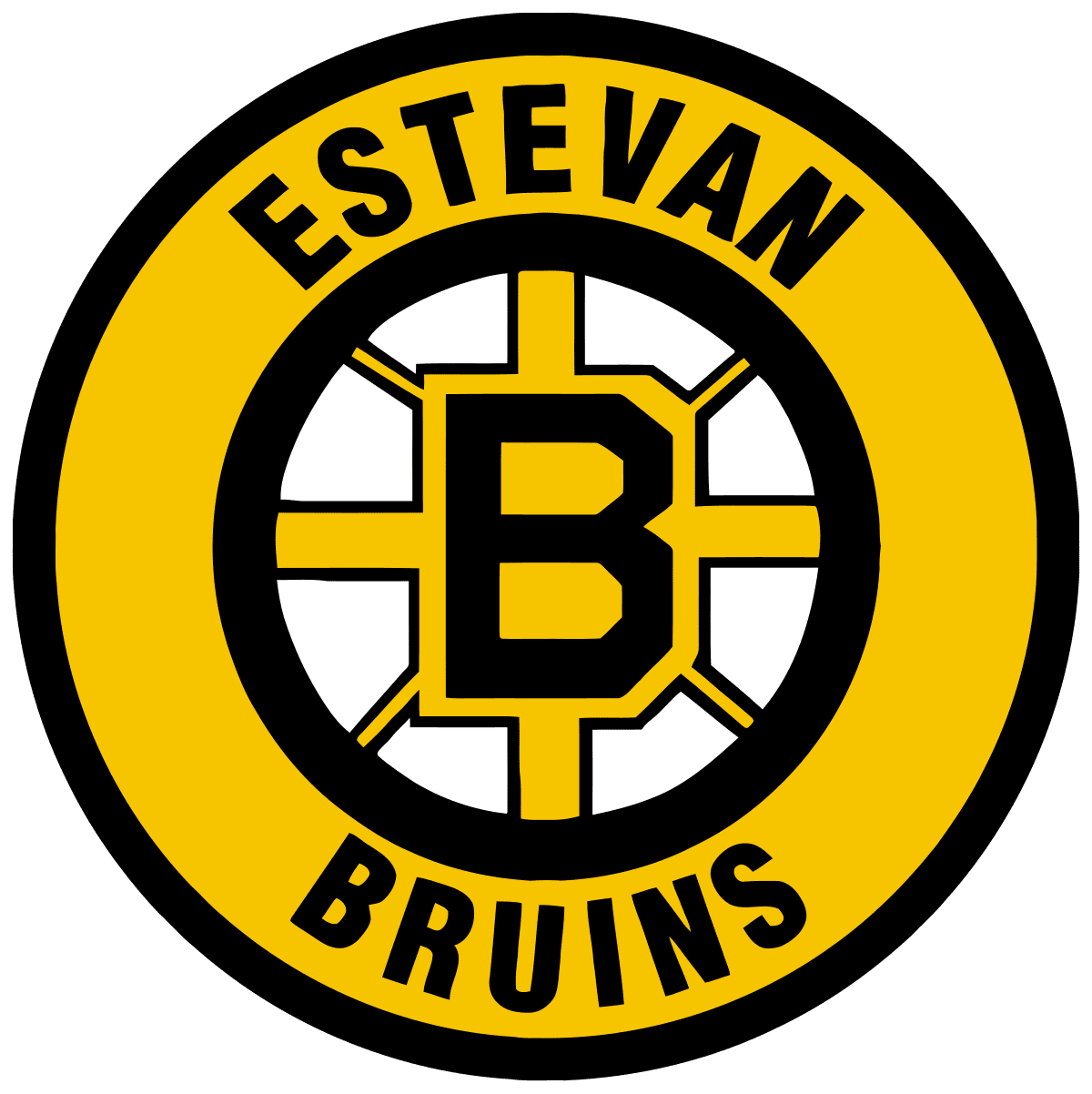 Estevan Bruins hockey team logo with a bold B and circular design.