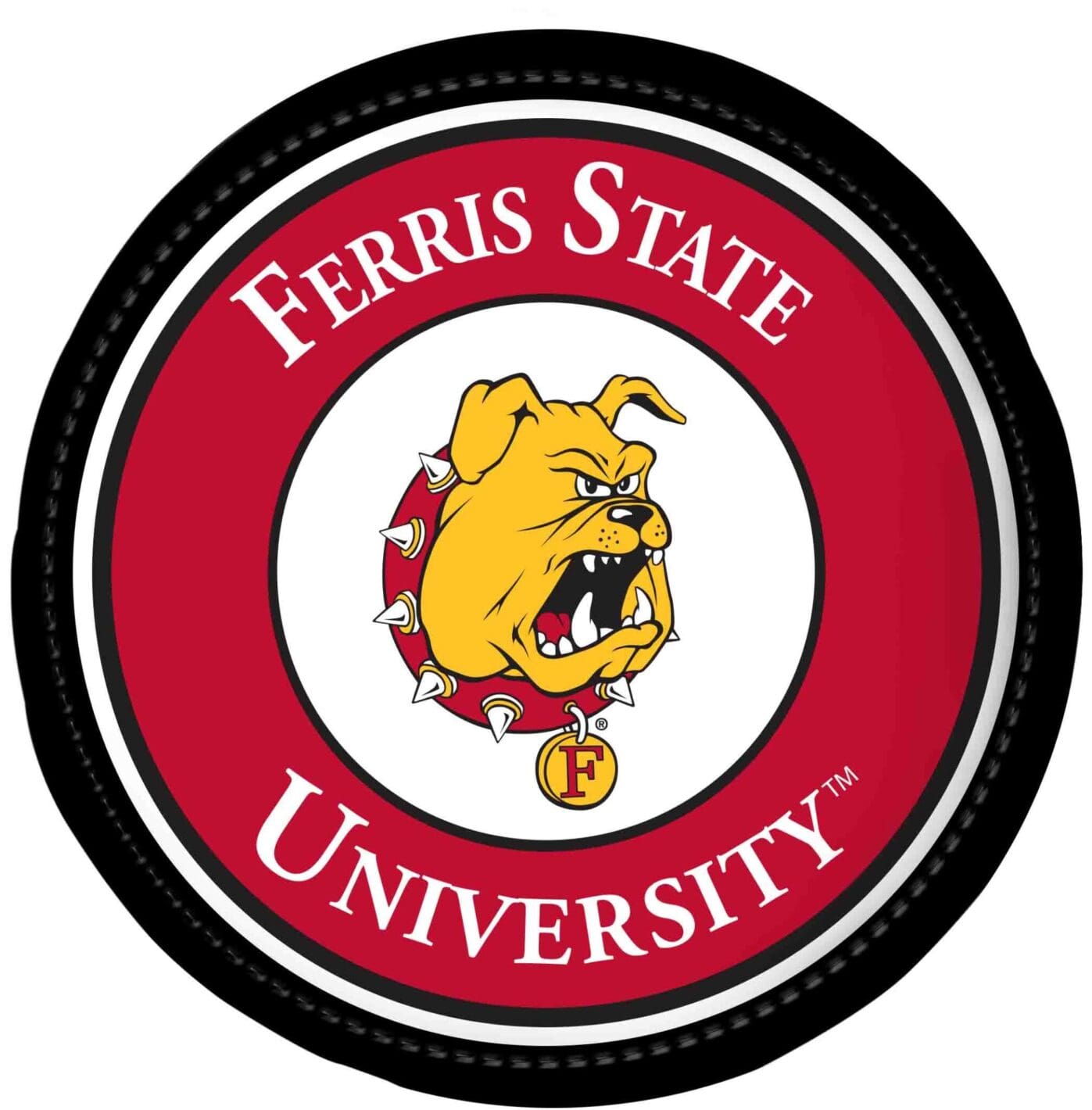 Ferris State University logo with a fierce bulldog mascot.