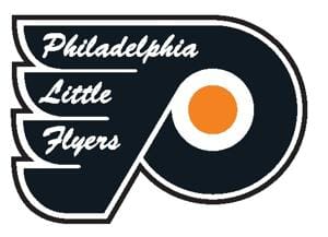 Philadelphia Little Flyers hockey team logo with a stylized P and orange dot.