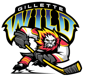 Gillette Wild hockey team logo with fierce wildcat holding a hockey stick.