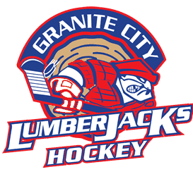 Granite City Lumberjacks hockey team logo with a fierce lumberjack and an axe.