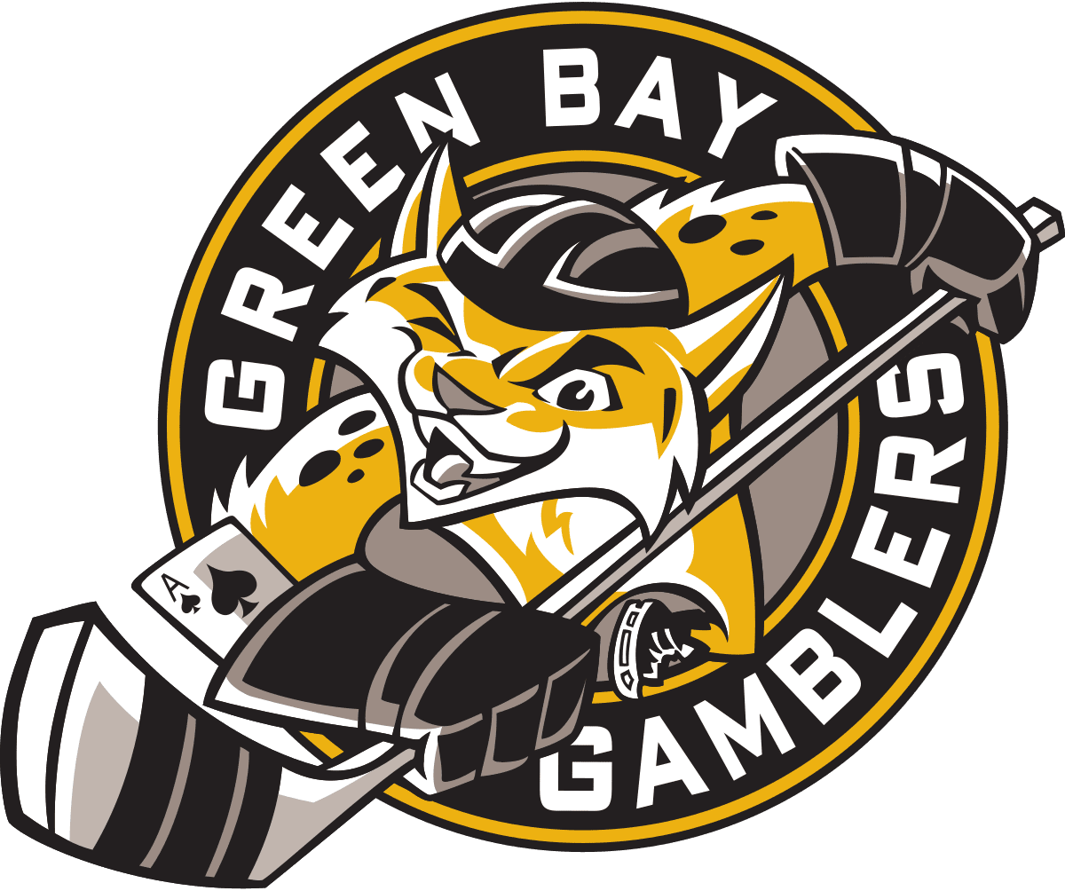 A fierce tiger hockey player logo for Green Bay Gamblers.
