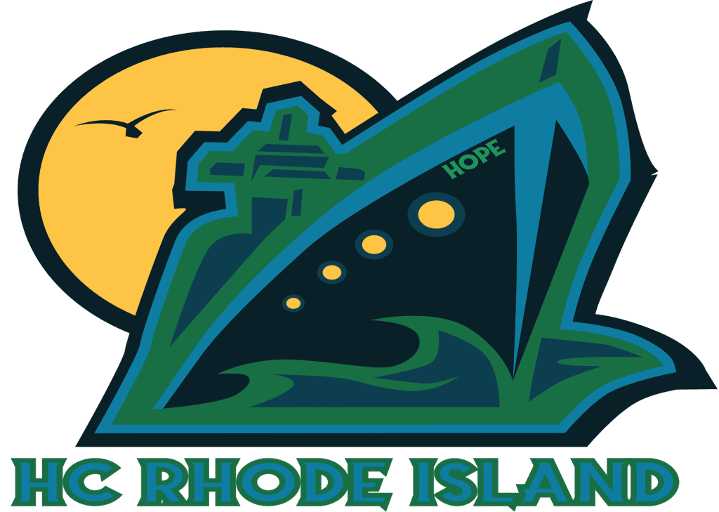 Logo featuring a ship and waves with 'Rhode Island' text.