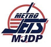 Logo of Metro Jets MJDP with hockey stick and puck.