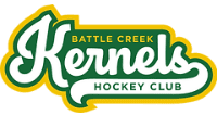Logo of Battle Creek Kernels hockey club in green, yellow, and white.