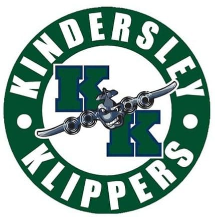 Logo of Kindersley Klippers hockey team with crossed hockey sticks.