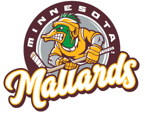 Logo of the Minnesota Mallards hockey team with a fierce mallard mascot.