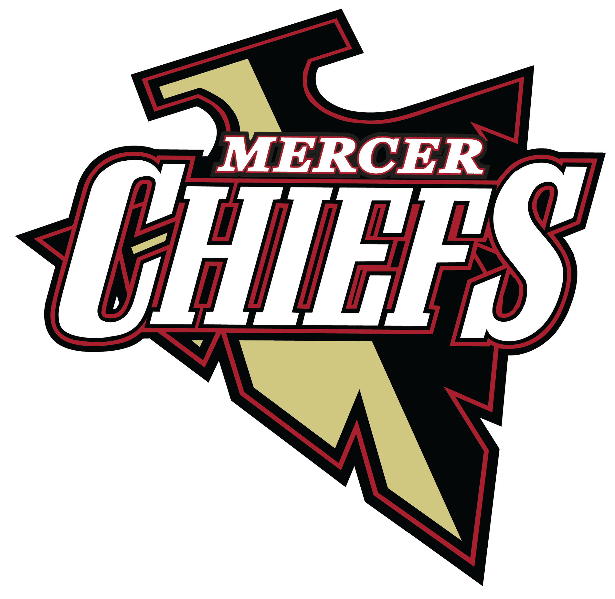 Mercer Chiefs sports team logo with bold text and arrow design.